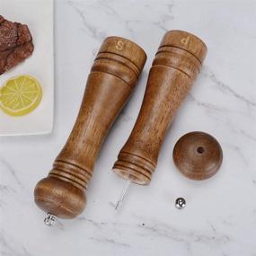 img 1 attached to 🌶 XQXQ 8-Inch Wood Salt and Pepper Mill Set - Pack of 2, Adjustable Ceramic Rotor, Pepper Grinders, Salt Shakers