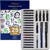 🖋️ artecho calligraphy pen set: complete 25pcs bundle for beginners - 16 ink cartridges, 6 colors, 5 classic nibs, 2 pens, ink pump, pad logo