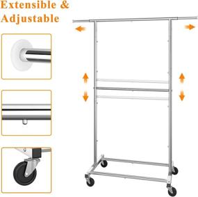 img 2 attached to 👕 Vontreux Chrome Double Adjustable Rod Clothing Garment Rack with Wheels – Rolling Clothes Organizer