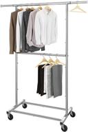 👕 vontreux chrome double adjustable rod clothing garment rack with wheels – rolling clothes organizer logo