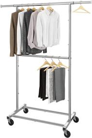 img 4 attached to 👕 Vontreux Chrome Double Adjustable Rod Clothing Garment Rack with Wheels – Rolling Clothes Organizer