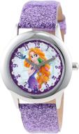 disney kids' w000409 tween rapunzel stainless steel watch with purple glitter strap logo