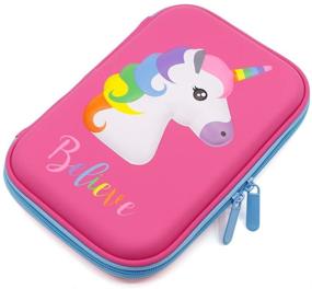 img 3 attached to Cute Unicorn Embossed Hardtop Pencil Case - Kids Large Colored Pen Holder Box With Compartments - Girls Cosmetic Pouch Bag Stationery Organizer (Hot Pink)