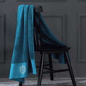 img 1 attached to SLE.Ecoy Premium Hotel and Spa Quality Bath Towels Set - Luxury 667GSM Combed Cotton, Decorative 3-Piece Towel Set in Peacock Blue for Bathroom