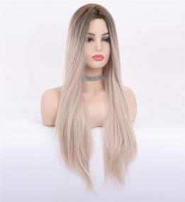 img 3 attached to 👩 LANOVA 22 inch Realistic Looking Long Synthetic Wigs with Brown Roots Ombre Ash Blonde for Afros - Straight Mixed Blonde Hair Wig with Middle Part (LANOVA-103-22)