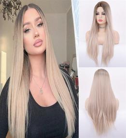 img 4 attached to 👩 LANOVA 22 inch Realistic Looking Long Synthetic Wigs with Brown Roots Ombre Ash Blonde for Afros - Straight Mixed Blonde Hair Wig with Middle Part (LANOVA-103-22)