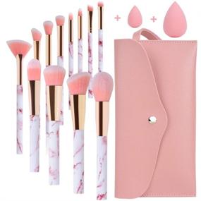 img 4 attached to 💄 START MAKERS Professional 12Pcs Pink Marble Makeup Brush Set: Foundation, Concealer, Blush, Eyeshadow Brushes, Beauty Blender, and Make Up Bag - Enhance Your Beauty Routine!