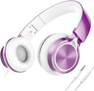 ailihen ms300 wired headphones with microphone folding lightweight headset for cellphones tablets smartphones chromebook laptop computer zoom skype mp3/4 (purple) logo