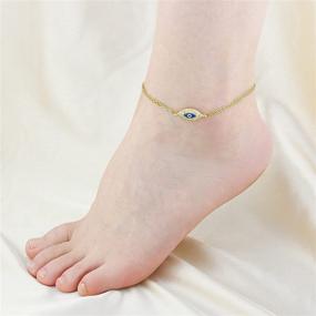 img 2 attached to 👁️ Stunning Evil Eye Anklet: 14K Gold Plated Ankle Bracelet - Perfect Bobo Beach Foot Jewelry Gift for Women
