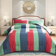 🛏️ fanoyol 3-piece comforter set: modern geometric patchwork pattern - colorful block design, 400 gsm 100% cotton, machine washable - all season bedding with 2 pillowcases logo