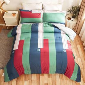 img 2 attached to 🛏️ FANOYOL 3-Piece Comforter Set: Modern Geometric Patchwork Pattern - Colorful Block Design, 400 GSM 100% Cotton, Machine Washable - All Season Bedding with 2 Pillowcases