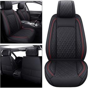 img 4 attached to YIERTAI Universal Seat Covers For Nissan Altima Rogue Murano Pathfinder Armada Sentra Xterra Frontier Titan Versa Maxima Waterproof Faux Leather Front Seats(2 PCS Front/Black-Red)