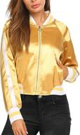 zeagoo women's fashion bomber jacket coat: 🧥 classic solid stripe design with zip-up biker style logo