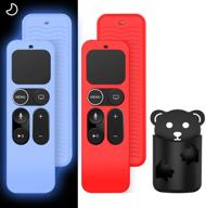 📱 [2 pack] glowing protective case for apple tv siri remote 4k, 4th/5th gen remote, anti slip [skin-friendly] silicone cover with holder included - red & blue logo