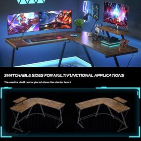 img 1 attached to 🎮 Foxemart L Shaped Gaming Desk 51'' - Corner Game Desk with Large Monitor Stand - Vintage Design for Home Office and Gaming