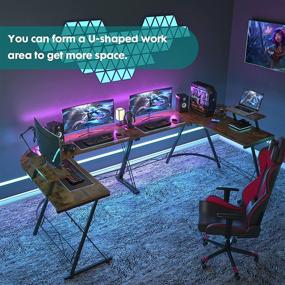 img 3 attached to 🎮 Foxemart L Shaped Gaming Desk 51'' - Corner Game Desk with Large Monitor Stand - Vintage Design for Home Office and Gaming