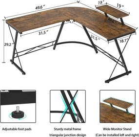 img 2 attached to 🎮 Foxemart L Shaped Gaming Desk 51'' - Corner Game Desk with Large Monitor Stand - Vintage Design for Home Office and Gaming