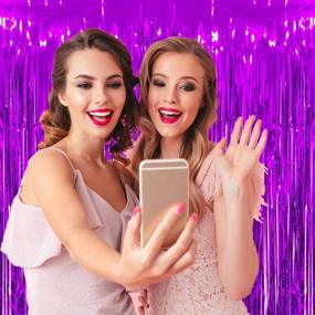 img 2 attached to 🎉 2 Pack of Purple Foil Fringe Metallic Curtains, 3.3 ft x 8.3 ft, Ideal for Birthday Party, Wedding Decorations, and Photo Backdrops - Shimmering Tinsel Backdrop, Rain Curtain