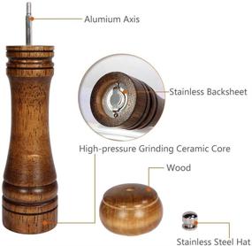 img 3 attached to 🔨 HINGWAH Oak Wooden Salt and Pepper Grinders Set of 2 - Premium Mills with Ceramic Rotor, Adjustable Coarseness, Cleaning Brush & Bamboo Spoons, 8 inches