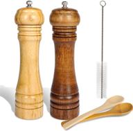 🔨 hingwah oak wooden salt and pepper grinders set of 2 - premium mills with ceramic rotor, adjustable coarseness, cleaning brush & bamboo spoons, 8 inches логотип