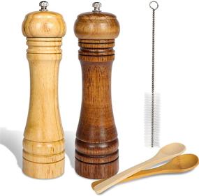 img 4 attached to 🔨 HINGWAH Oak Wooden Salt and Pepper Grinders Set of 2 - Premium Mills with Ceramic Rotor, Adjustable Coarseness, Cleaning Brush & Bamboo Spoons, 8 inches