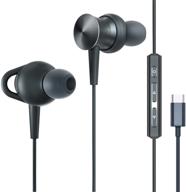 🎧 premium usb c headphones ecoker - high-fidelity immersive bass sound metal earbuds with mems microphone for samsung galaxy s21/ultra/s20/note10, google pixel 5/4/3/2 - black (updated version) logo