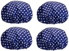 img 4 attached to 🚿 Pack of 4 Dark Blue Eslite Waterproof Double Layers Shower Caps for Women