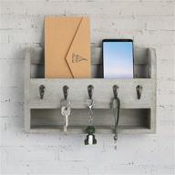 🔑 rustic brown wooden wall mounted key and mail holder with 5 hooks and additional storage shelf - decorative mail sorter логотип