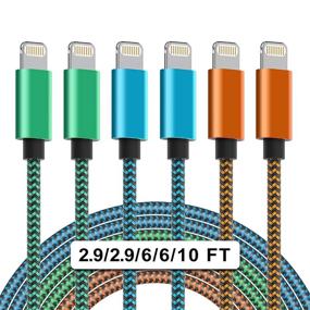 img 4 attached to Apple MFi Certified Lightning Cable - WZK Colorful 6 Pack iPhone Charger, 🔌 2.9/2.9/6/6/10/10 FT Compatible with iPhone 12 11 Pro Max XR XS X and More Series