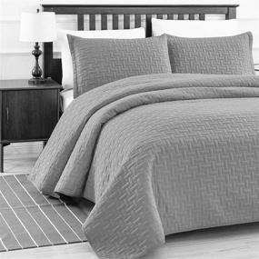 img 3 attached to 🛌 Luxe Bedding 3-Piece Oversized Quilted Bedspread Coverlet Set in Elegant Gray - King/California King Size
