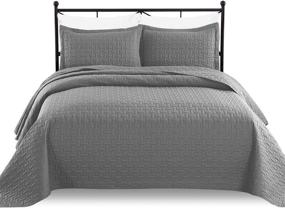 img 4 attached to 🛌 Luxe Bedding 3-Piece Oversized Quilted Bedspread Coverlet Set in Elegant Gray - King/California King Size