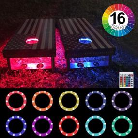 img 4 attached to 🌽 LED Cornhole Lights - Color Changing, Remote Controlled, for Family Backyard Bean Bag Toss Cornhole Game - Set of 2 Lights with 16 Colors, 4 Modes, and Adjustable Brightness