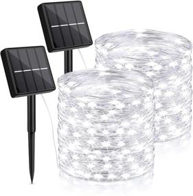 img 4 attached to 🌟 2-Pack Outdoor Solar String Lights - 33 Feet, 100 LED Fairy Lights, 8 Lighting Modes - Waterproof Indoor/Outdoor String Lights for Patio, Garden, Party, Wedding, Christmas Decor - Pure White