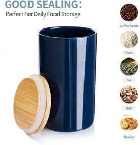 img 1 attached to 🍶 Sweese 817.103 Porcelain Food Storage Jar with Bamboo Lid - 65oz/1930ml Airtight Coffee Container for Ground Coffee, Flour, Tea, Sugar - Navy