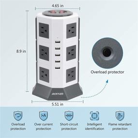 img 1 attached to SURGE PROTECTOR POWER STRIP TOWER, JACKYLED 12 AC Outlets, 3000W 15A with 5 USB Slots, 8A Desktop Smart Charging Station, Multiple Protection, Heavy Duty 6.5ft 14 AWG Cord, White and Gray