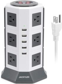 img 4 attached to SURGE PROTECTOR POWER STRIP TOWER, JACKYLED 12 AC Outlets, 3000W 15A with 5 USB Slots, 8A Desktop Smart Charging Station, Multiple Protection, Heavy Duty 6.5ft 14 AWG Cord, White and Gray