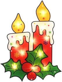 img 4 attached to 🕯️ Alladinbox 17 Inch Christmas Decorations: Lighted Window Silhouette Candles with Holly and Berry - Festive Wall Hanging/Table Mantel Ornament for Indoor/Outdoor Use (2AA Batteries not Included)