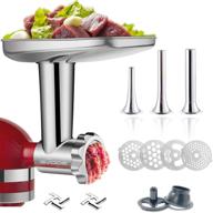 🔪 durable stainless steel food grinder attachment for kitchenaid stand mixer - includes 3 sausage stuffer - dishwasher safe - suitable for meats logo