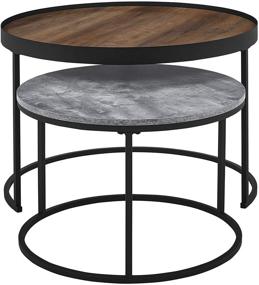 img 1 attached to 🪵 Modern Industrial Wood Round Coffee Nesting Tables with Ottoman Storage Shelf - Rustic Oak Finish