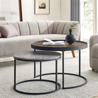 🪵 modern industrial wood round coffee nesting tables with ottoman storage shelf - rustic oak finish логотип