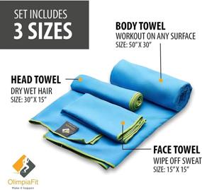 img 2 attached to 🏕️ OlimpiaFit Microfiber Towels - Quick Dry 3 Size Pack (51inx31in, 30inx15in, 15inx15in) for Camping, Sports, Beach, Backpacking, Gym, and Travel - Soft, Compact, Lightweight Towels with Bag