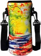 stylish neoprene water bottle carrier - insulated sleeve with adjustable shoulder strap for men, women, kids - ideal for travel, camping, walking, hiking, and running логотип