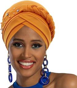 img 1 attached to 👒 Woeoe Women African Turban India's Hat: Stylish Black Stretch Braid Head Wrap for Fashionable Women