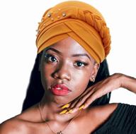 👒 woeoe women african turban india's hat: stylish black stretch braid head wrap for fashionable women logo