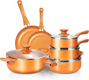 img 4 attached to 🍳 FRUITEAM 10pcs Cookware Set: Ceramic Nonstick Soup Pot/Milk Pot/Frying Pans, Copper Aluminum Pan with Lid - Induction Gas Compatible | 1 Year Warranty | Perfect Mothers Day Gifts for Wife