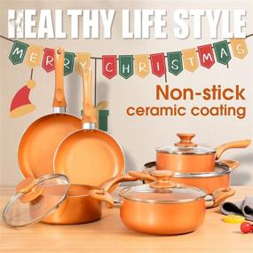 img 3 attached to 🍳 FRUITEAM 10pcs Cookware Set: Ceramic Nonstick Soup Pot/Milk Pot/Frying Pans, Copper Aluminum Pan with Lid - Induction Gas Compatible | 1 Year Warranty | Perfect Mothers Day Gifts for Wife