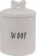 🐾 creative co-op woof ceramic dog treat jar: white, 6" round x 8.5" tall with bone handle logo