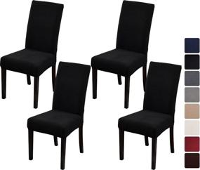 img 4 attached to 🪑 Black Stretch Dining Chair Covers Set of 4 - Lacoreka Dining Room Chair Slipcover, Parsons Chair Protector Cover, Kitchen Chair Covers for Dining Room