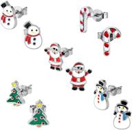 hypoallergenic christmas stud earring set - 5 pairs gift earrings for 🎅 women & teens: festive santa claus, candy cane, snowman & christmas tree designs logo