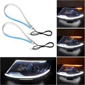 img 4 attached to 🚗 Enhance Your Car's Style with Waterproof LED Headlight Strip Lights - 2 Pcs 24 Inches, Cuttable and Flexible, Switchback Dual Color White Amber, DC 12V